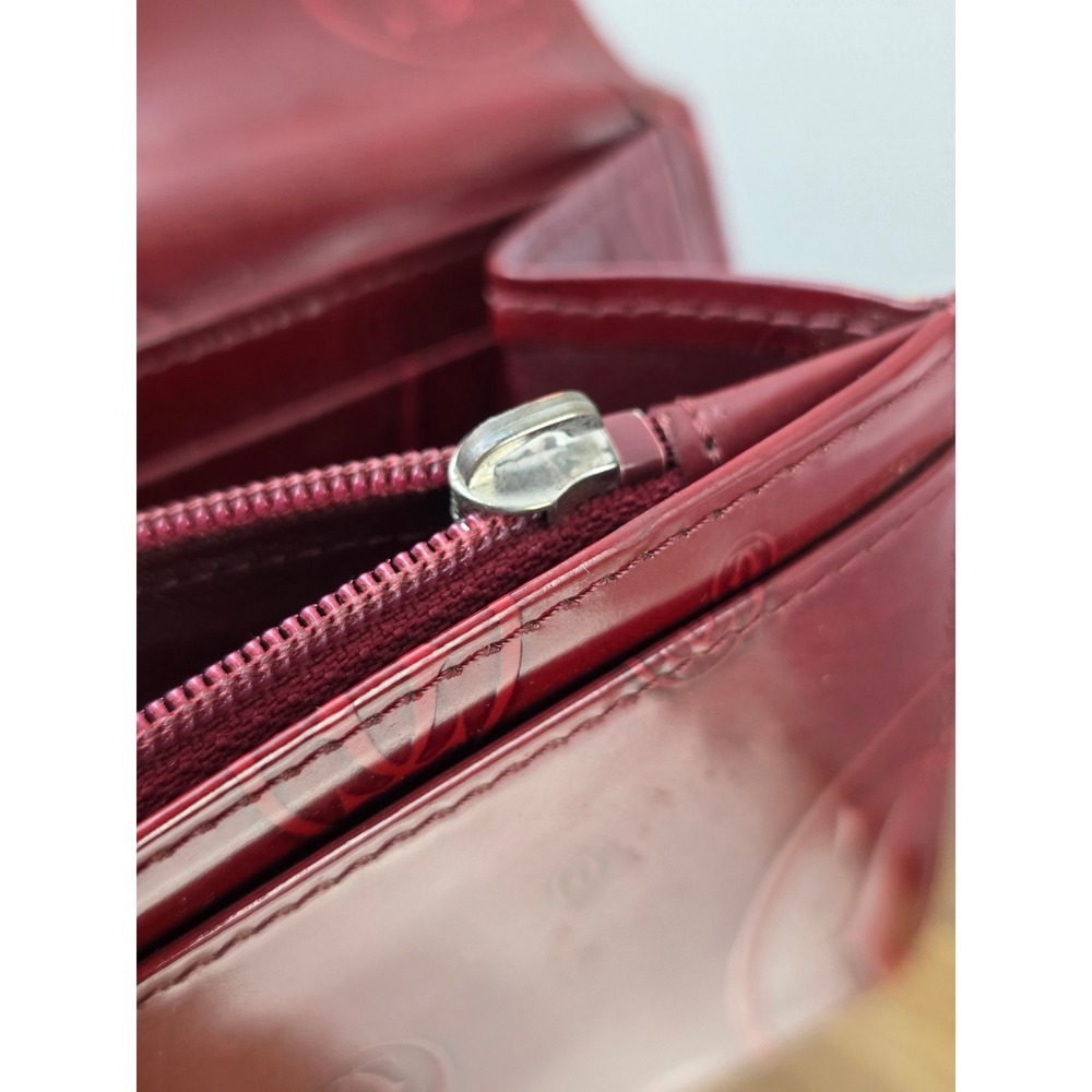 Cartier Happy Birthday Snap Embossed Leather Wallet Burgundy Red Patent Brown - Picture 15 of 15